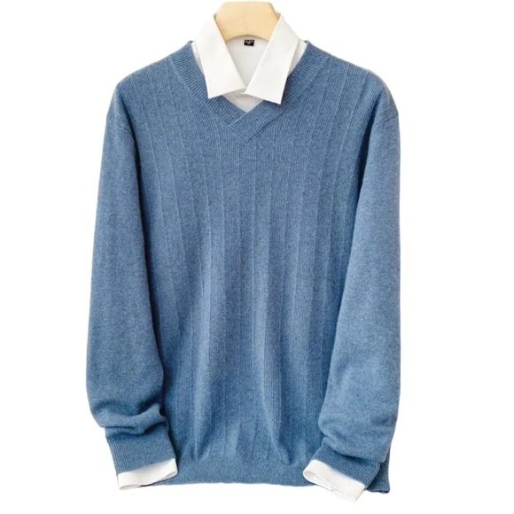 Nordstrom Men’s 100% Extrafine Merino Wool V-Neck Pullover Sweater in Blue, XXL - Picture 1 of 11
